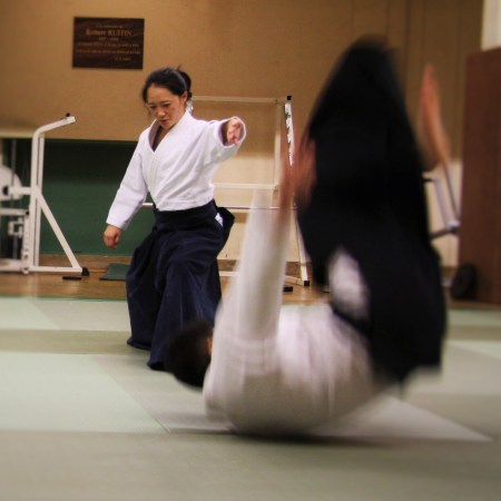 Yolaine Cellier exécute une projection.